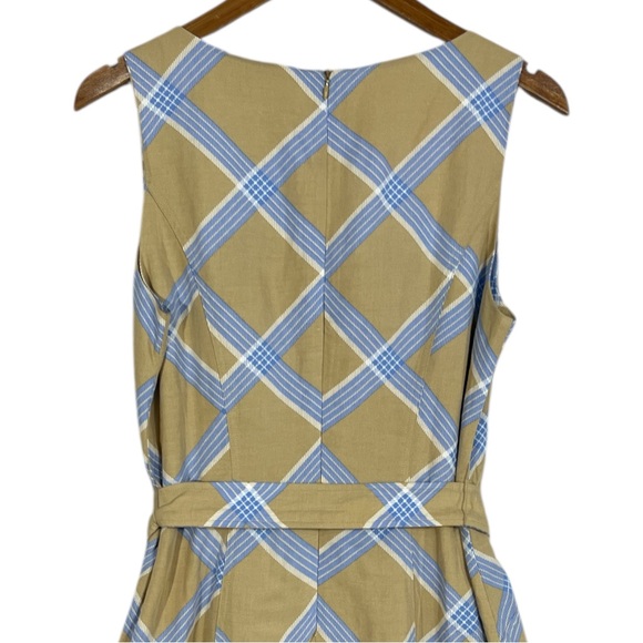 EN SAISON NWT Isla Embroidered Plaid Mini Dress M Belted Eyelet Blue Beige Tan - Picture 11 of 11